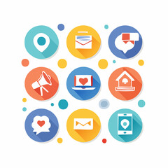 Fototapeta premium Vector icon set of social media logos in flat design, minimal color palette, editable and scalable