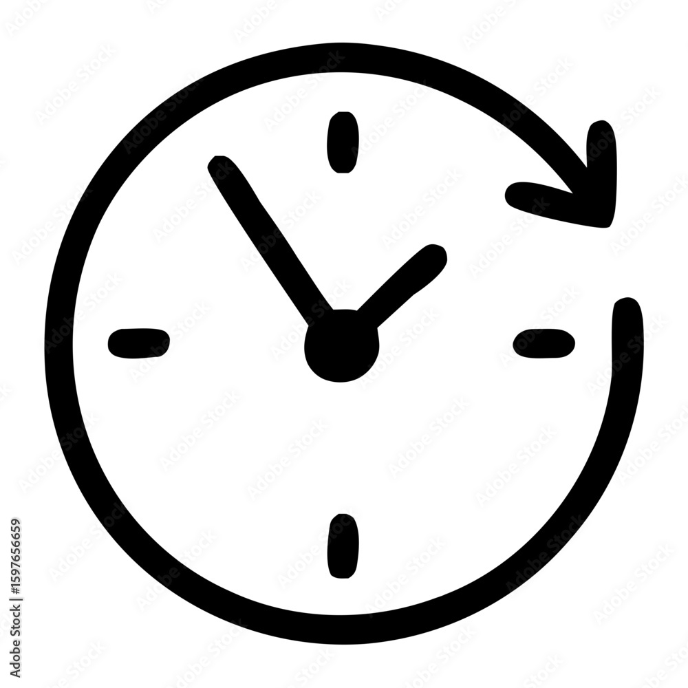 Poster simple handdrawn clock with arrow sign icon symbol shape