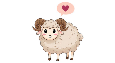 Isolated Cute Cartoon Sheep with Heart