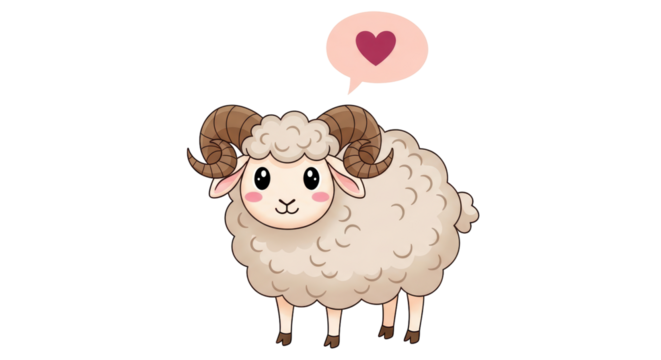 Isolated Cute Cartoon Sheep with Heart