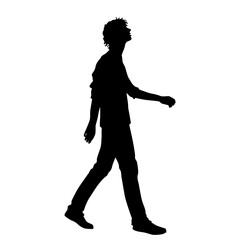  Silhouette of man walking, looking up, vector, single, profile, business people, black color,  isolated on white background