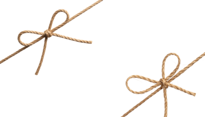 An isolated brown rope with a tight knot and loop is tied on a white background