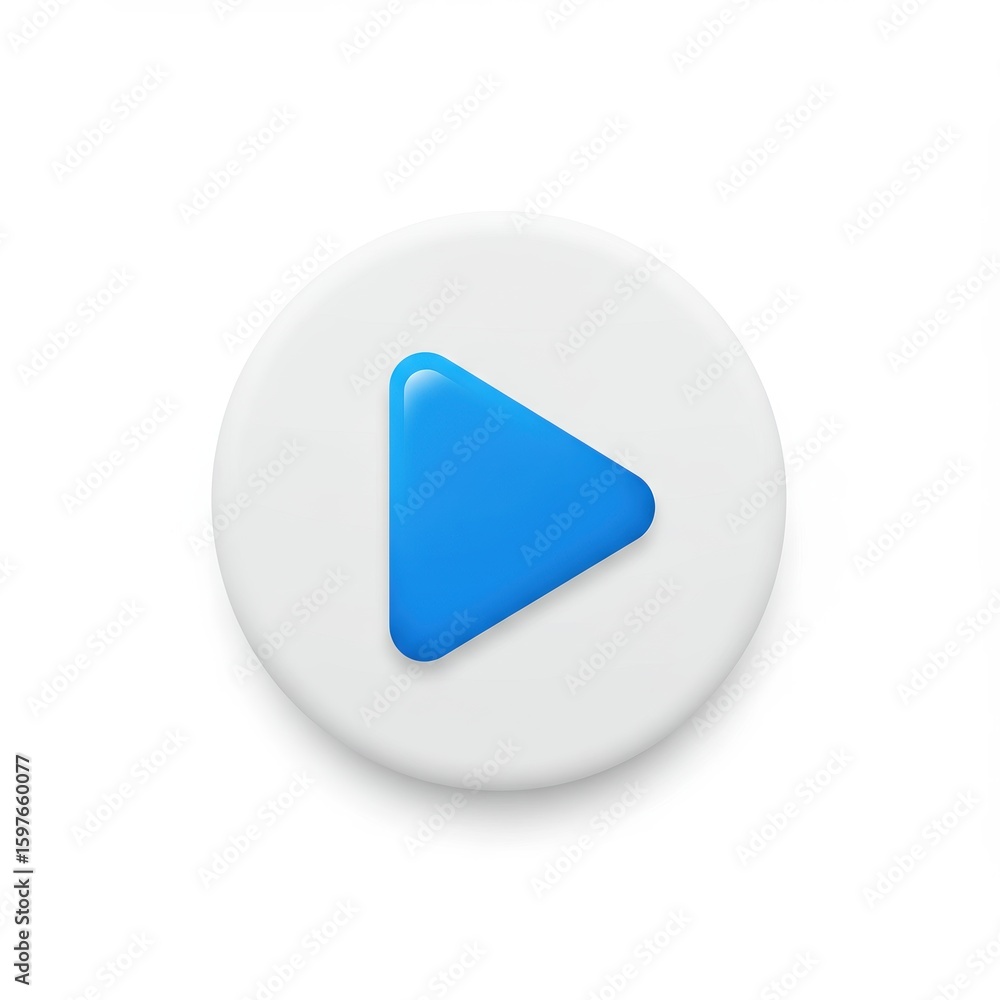 Fototapete modern blue play button icon with realistic 3d rendering on a clean white background.