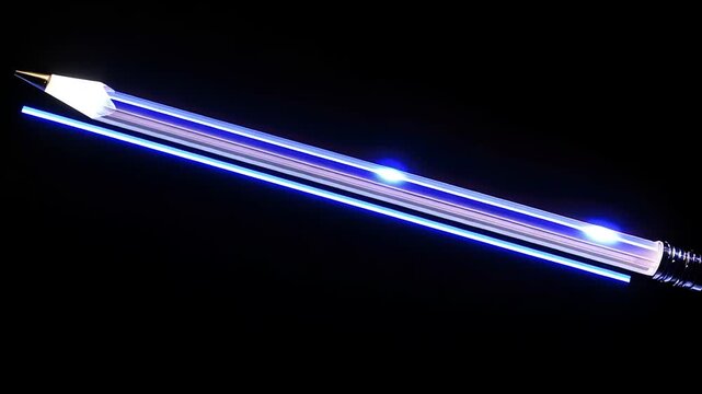 Glowing blue pencil on black background