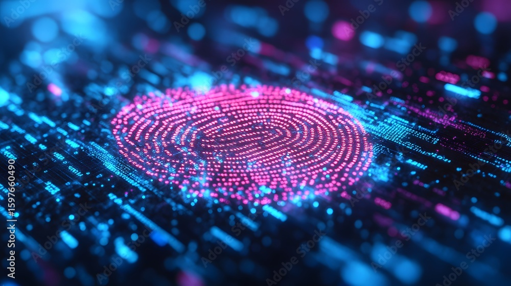 Poster digital fingerprint graphic on a circuit board.