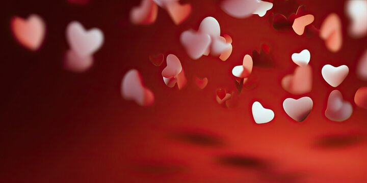 Abstract hearts in motion on a red background