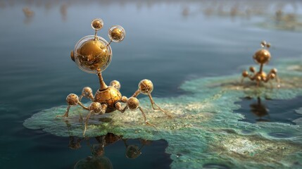 Golden creatures in water