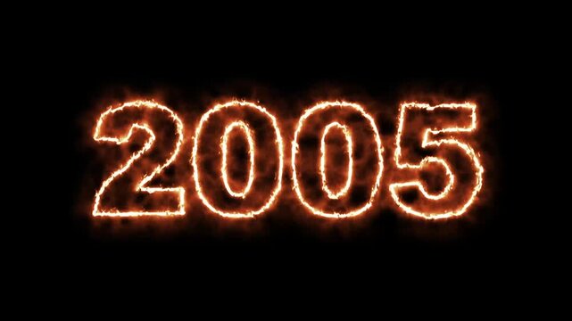 video animation - abstract fire of the numbers 2005 - represents the new year - motion animation - happy new year concept
