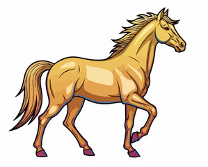 Obraz premium Golden horse illustration in a lively pose showcasing beauty and grace. This charming horse stands tall with flowing mane and distinct features,