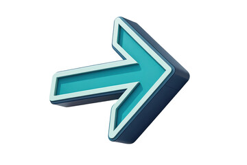 Turquoise 3d arrow pointing right isolated on transparent background