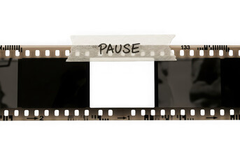Film strip pause button vintage frame element isolated on transparent background