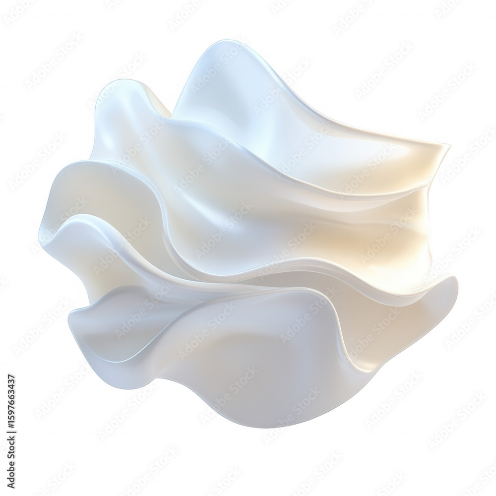 Poster creamy white 3d icon texture swirling and flowing, creating an abstract and elegant design on a tran