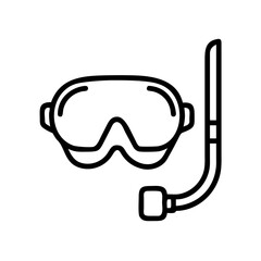Snorkeling mask and breathing tube in simple line art design  