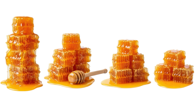 Stacks of honeycomb with dipper isolated PNG with Transparent Background