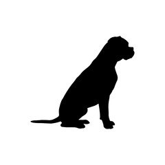 Sitting boxer dog silhouette vector flat illustration design.