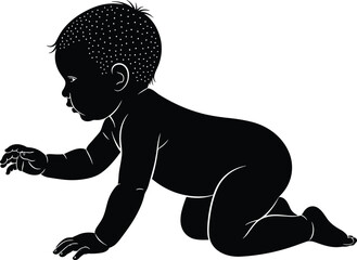Silhouette of crawling baby on white background, infant movement, early development stage, growth milestone, adorable child pose, vector illustration