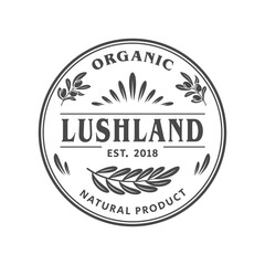 Olive farm label template isolated on white background. Olive oil design elements. Vector illustration