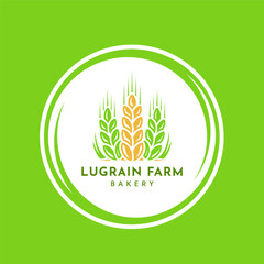 Wheat logo vintage isolated on green background. Round emblem green with ears silhouette. Label template for farm with wheat. Vector Illustration