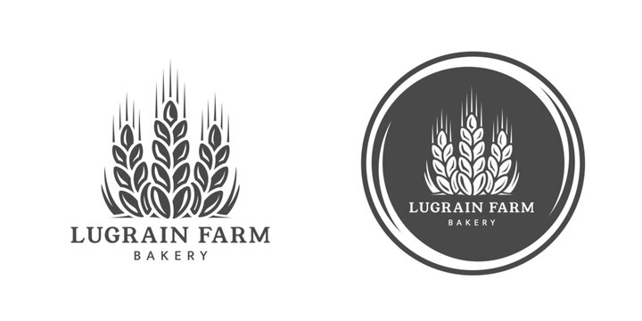 Wheat logo vintage isolated on white background. Round emblem with ears silhouette. Label template for farm with wheat. Vector Illustration