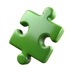 Shiny green puzzle piece with smooth rounded edges isolated on a transparent background png, cut out, clipping path, social media, Advertisement, high quality, HD photo, close up,  web, banner, poster