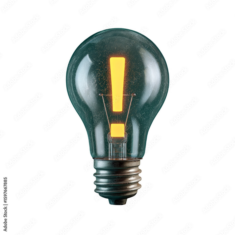 Poster a light bulb with a yellow tip and an exclamation point on it