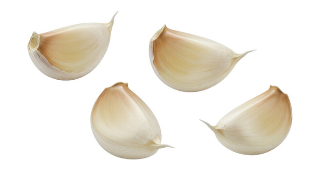 Four garlic cloves for cooking or adding flavor isolated PNG with Transparent Background