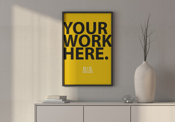 Vertical poster Art Frame Mockup hanging in room