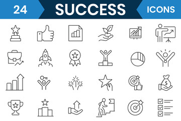Success icon set design. Success and growth editable icons set design. Success, personal, professional, business, Achievement, handshake, victory, growth icon vector illustration.