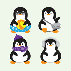Penguins mascot design. Cute penguins stock vector pack with various styles.