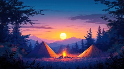 sunset in the forest