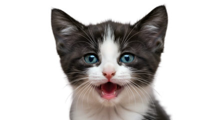 Close-up of a playful kitten with bright eyes.
