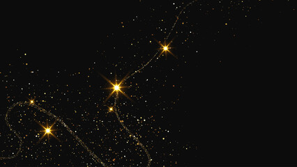 Gold glittering confetti wave and stardust