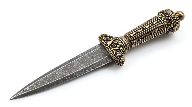 Roman military dagger on white background, isolated .