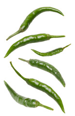 Green Chili Peppers Without Stems on White