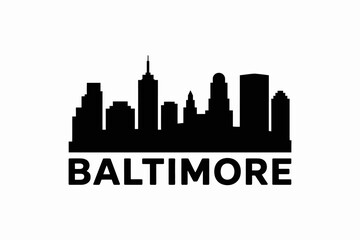 Fototapeta premium Baltimore Cityscape Silhouette with Bold Lettering Graphic Black Skyline Illustration City Profile Urban Landscape Iconic Landmarks