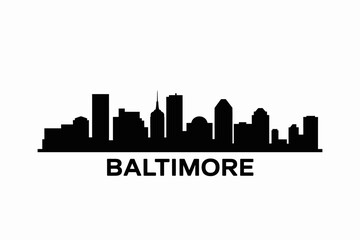 Obraz premium Baltimore Cityscape Silhouette Isolated on White Background a Striking Image for Travel and Urban Design Projects