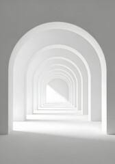 Fototapeta premium Minimalist White Arches Tunnel: A Clean, Modern Architectural Perspective with Bright Light