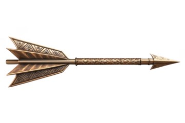 Ornate golden arrow isolated on transparent background