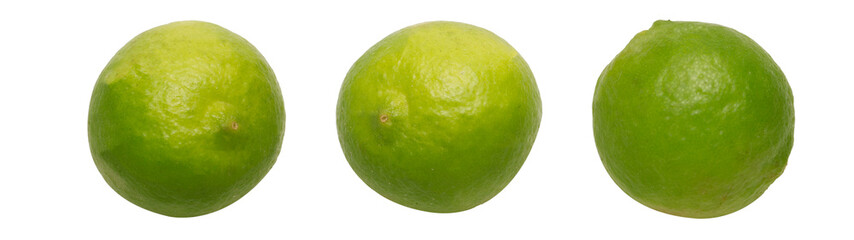 Three fresh limes isolated on white background