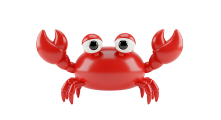 Cute 3D Cartoon Red Crab with Big Eyes on White Background, Adorable Marine Animal Character Illustration