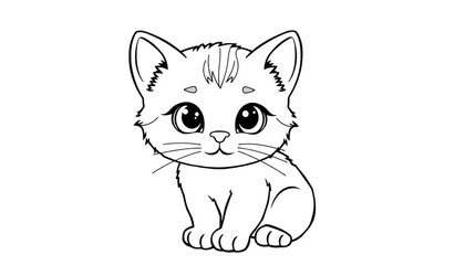 Obraz premium Cute cartoon kitten illustration, outline drawing, adorable cat, white background