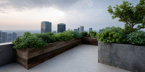 Modern Rooftop Farm Wide View Urban Agriculture Sustainable Living Green Roof Garden City Farming Fresh Produce Healthy Food Source Eco Friendly Design
