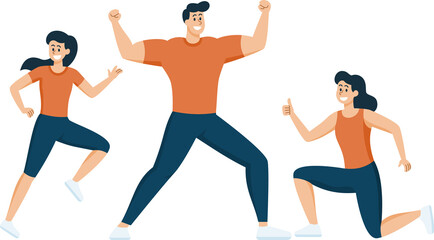 Happy People Exercise, Healthy Lifestyle, Flat Design Cartoon