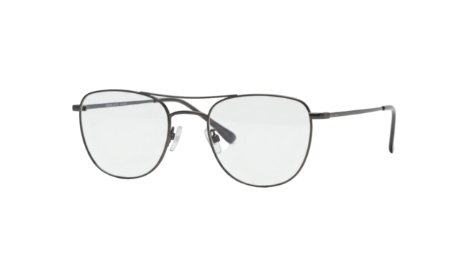 A pair of dark gray aviator-style eyeglasses.