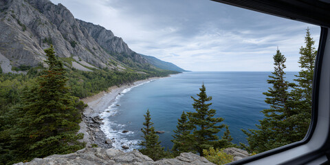 Campervan View: Scenic Landscape, Road Trip Adventure, Van Life Living, Interior Perspective, Open Road Freedom, Travel Destination, Mobile Home Journey
