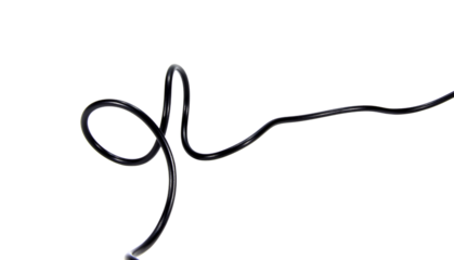 Black wire cable of usb and adapter isolated on white background.