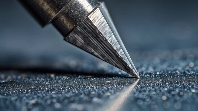 Nanomaterial surface examined by precision tool with sharp tip, showcasing its scratch-resistant texture in close-up view.