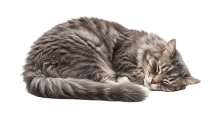 Gray cat curled up asleep.