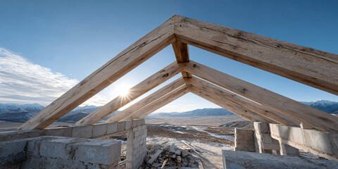 Building a Dream: Wooden House Construction, Timber Frame, New Home Build, Structural Beams, Carpentry Project, Home Improvement Journey
