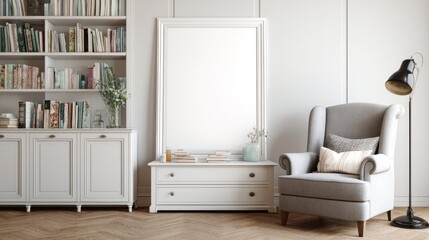 Cozy reading nook with blank canvas